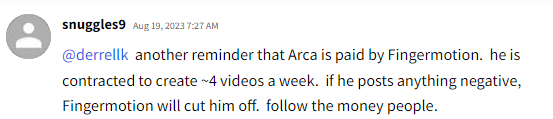 Tweet claiming Arca is paid to promote FNGR