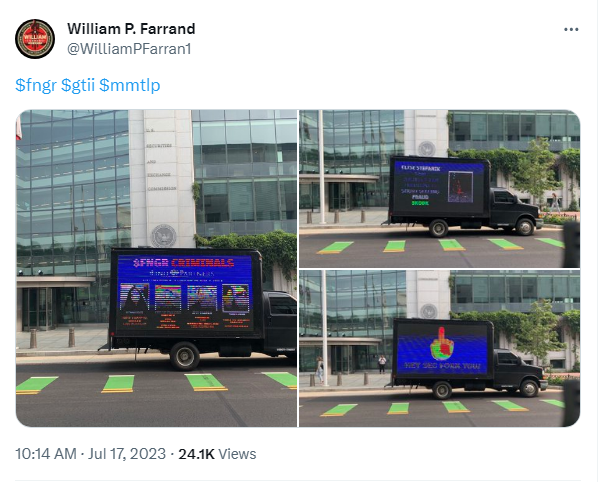 Farrand tweets the video truck at SEC HQ