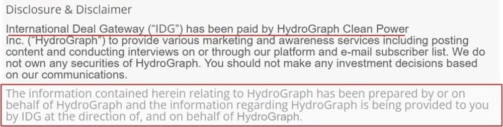HydroGraph paid IDG for promotion