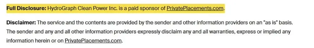 HydroGraph paid PrivatePlacements.com