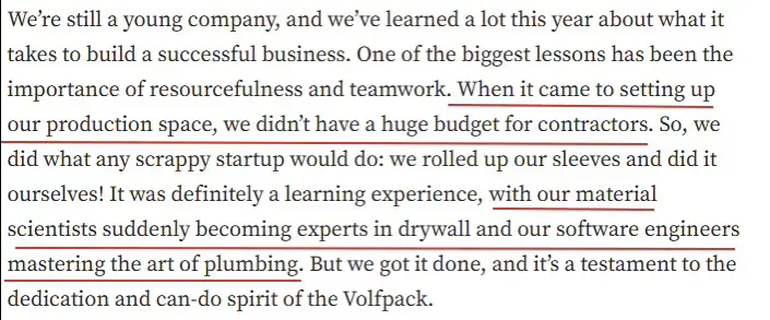 VolfPack employees did construction and plumbing to save money