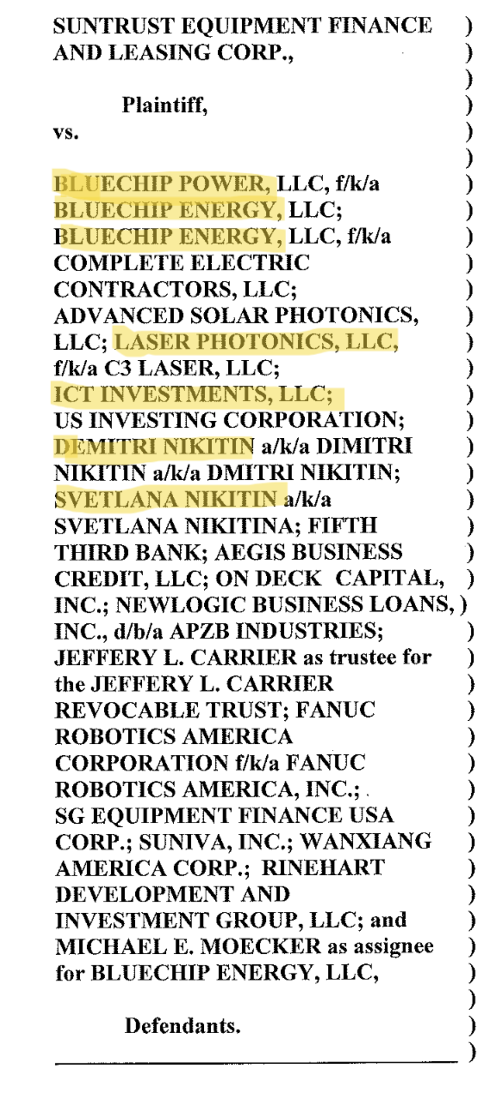 Suntrust lawsuit against BlueChip and the Nikitins