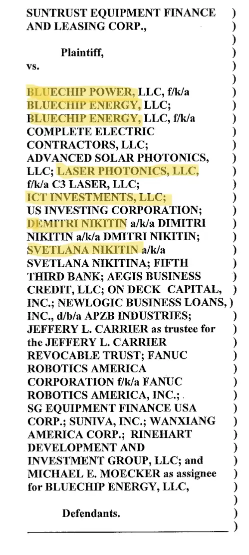 Suntrust lawsuit against BlueChip and the Nikitins