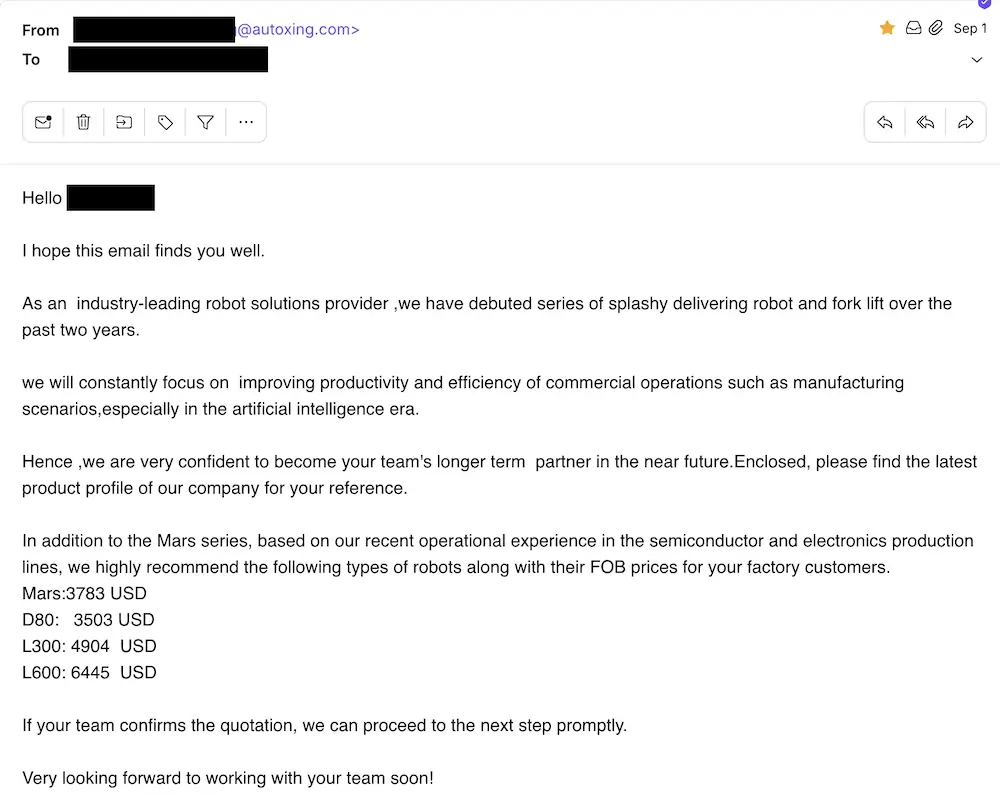AutoXing offered to sell directly to us