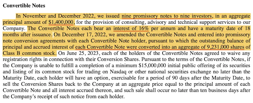 Convertible note for shares at 15 cents per share