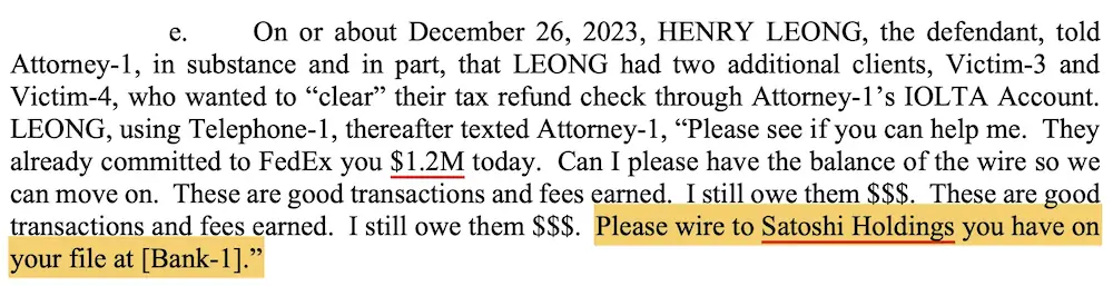 Leong used Satoshi Holding in his tax fraud