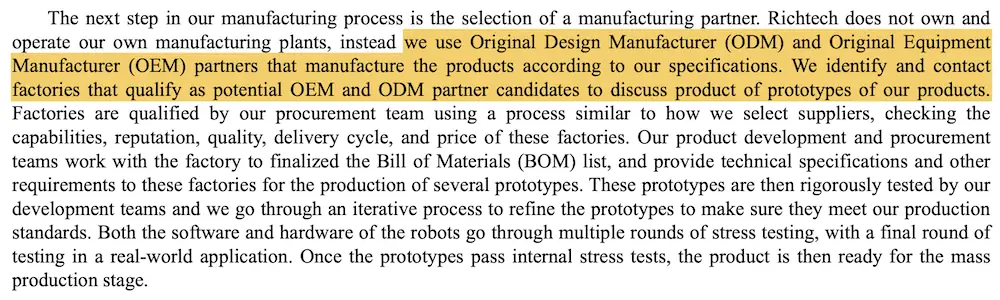 Richtech claims to use contract manufacturers