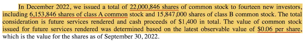Shares issued at 6 cents per share