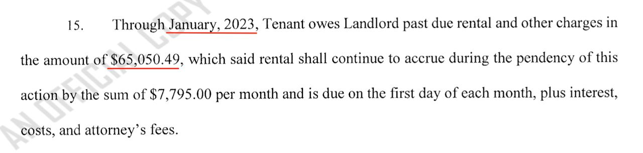 Lawsuit unpaid rent