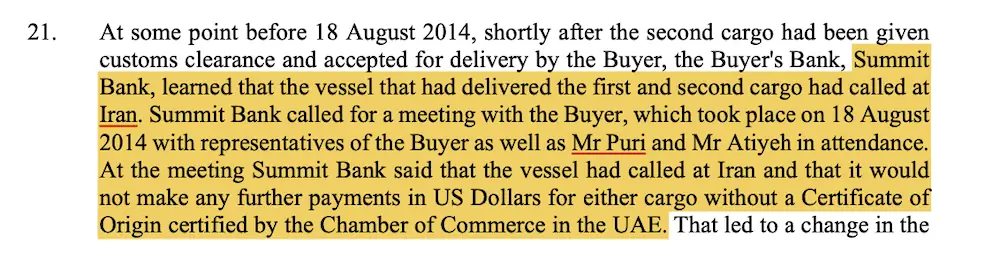 Smuggled oil using forged documents