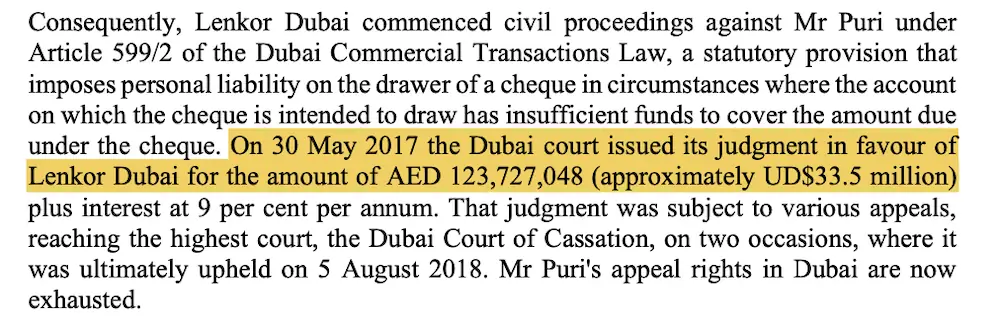 Puri ordered to pay $33.5m