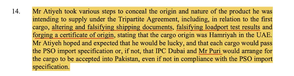 Smuggled oil using forged documents